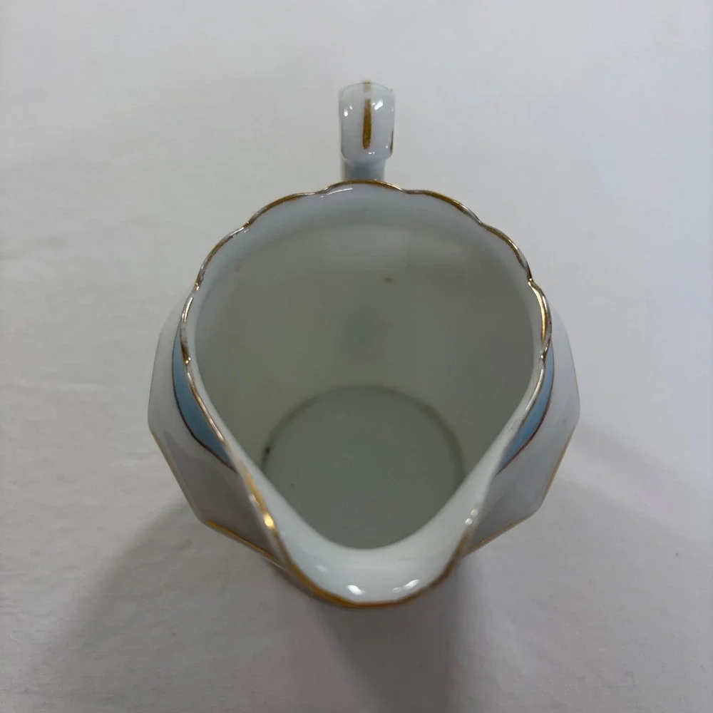 Vintage Noritake China Hand Painted Floral Creamer Sugar Egg Cup Set Blue Gold